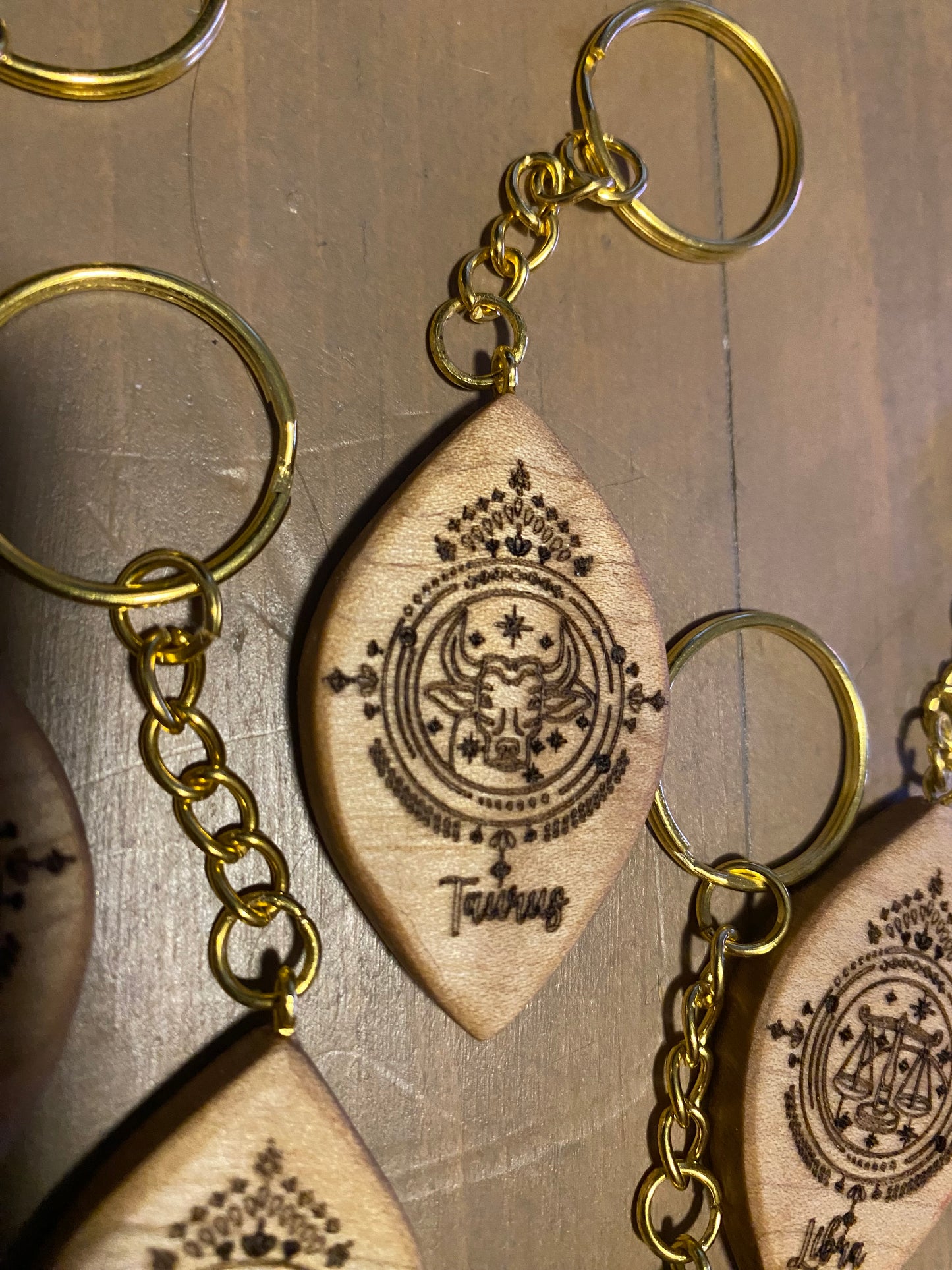 Zodiac sign keychains, solid maple