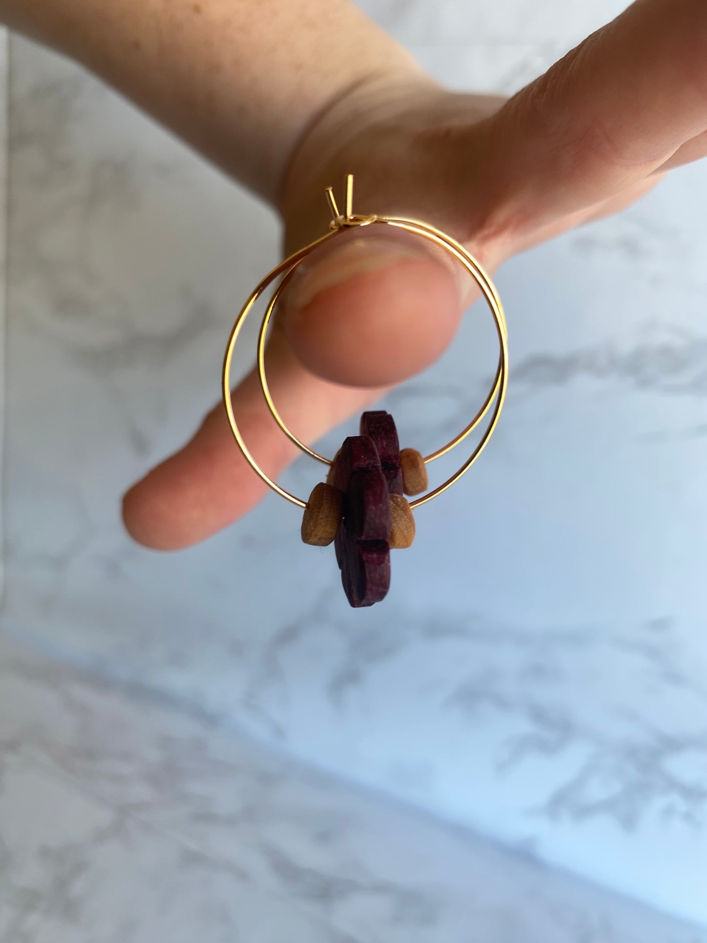 PurpleHeart Wood floral stacked bead hoops