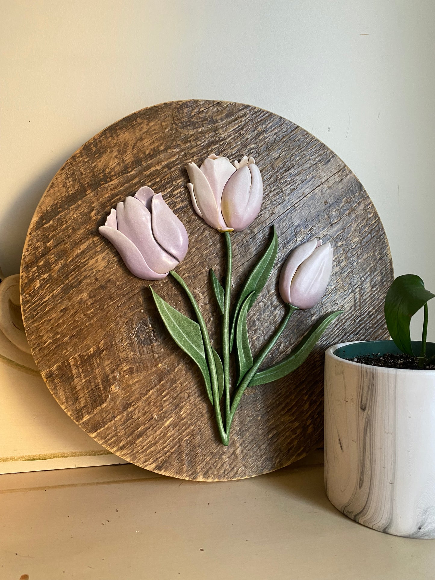 14” Pastel Tulips on Barnwood