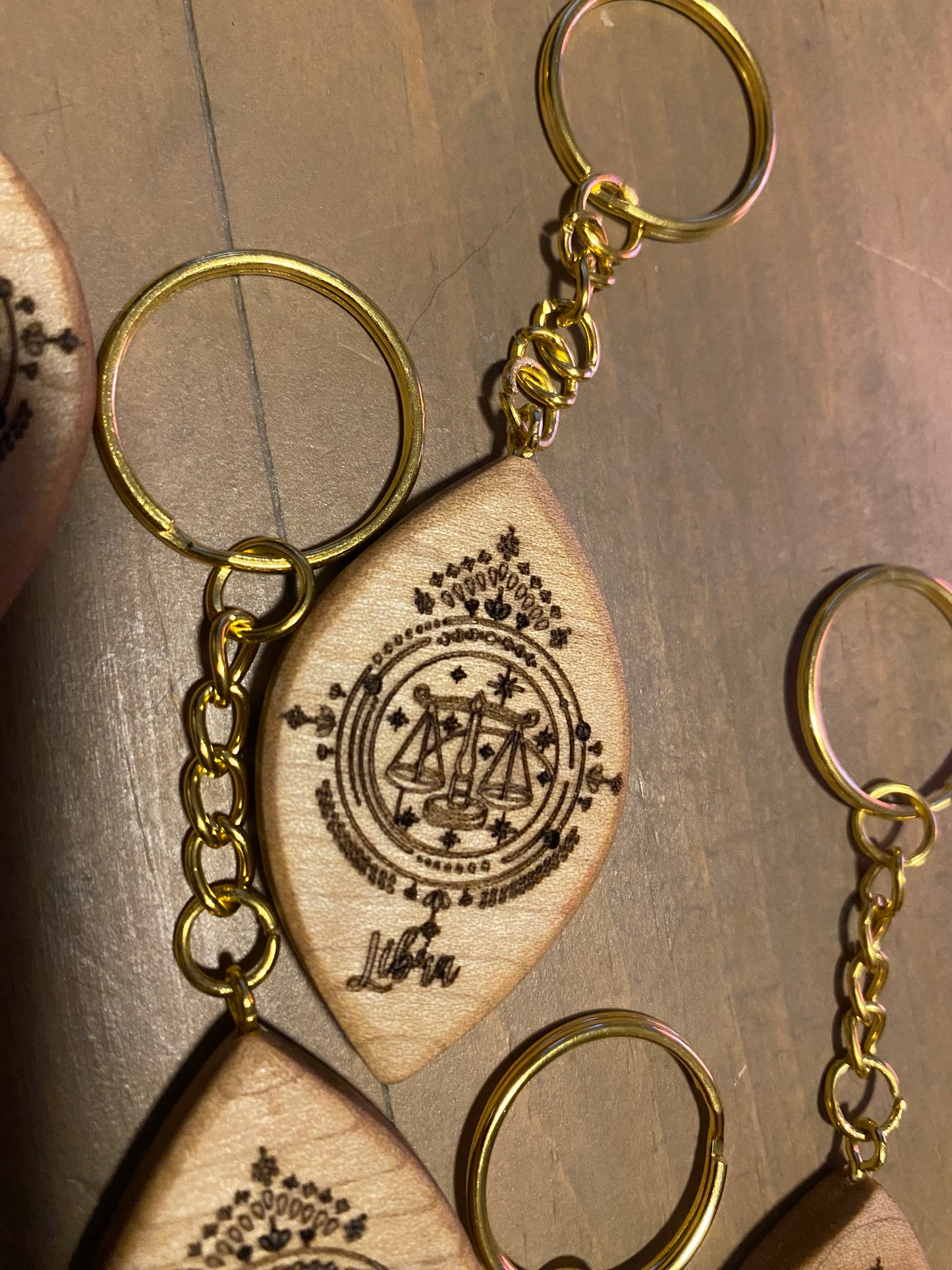 Zodiac sign keychains, solid maple