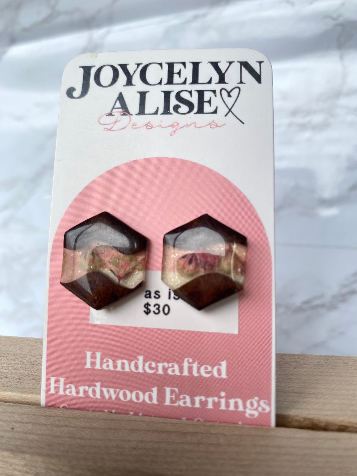 Roasted Maple + pink/white babys breath River style Statement Studs-AS IS
