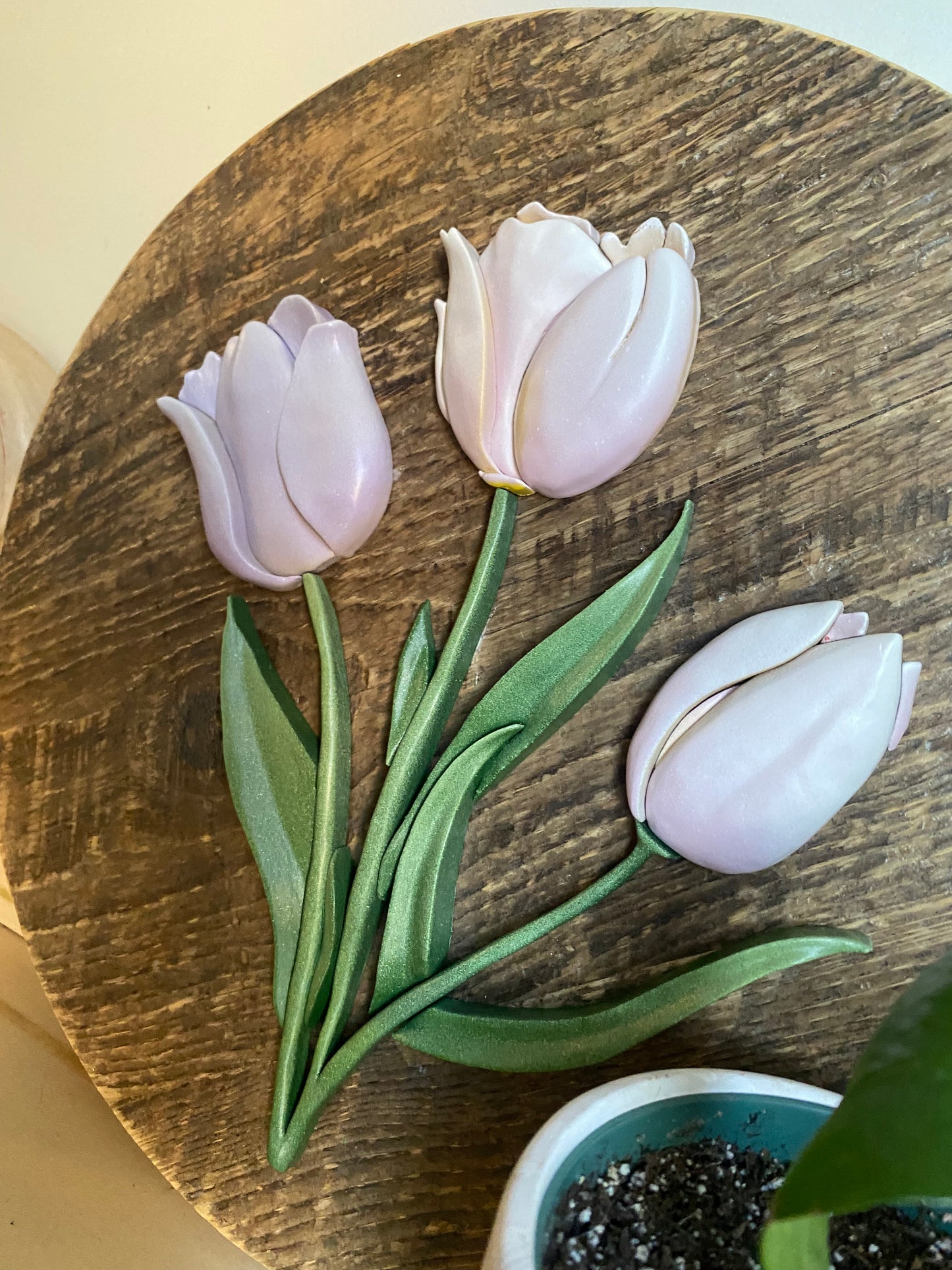 14” Pastel Tulips on Barnwood