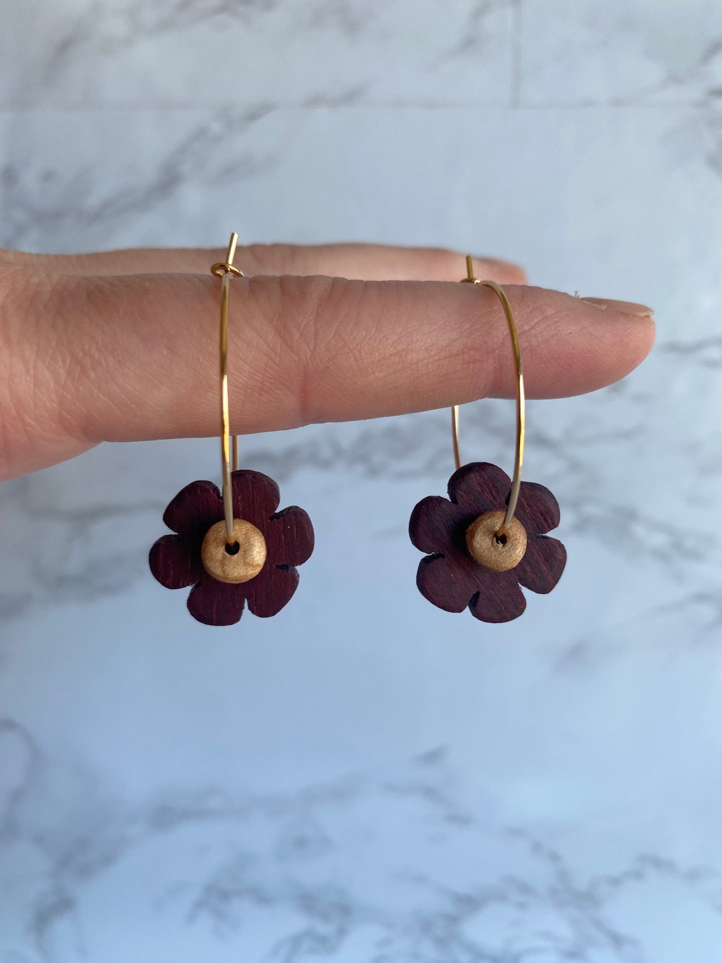 PurpleHeart Wood floral stacked bead hoops