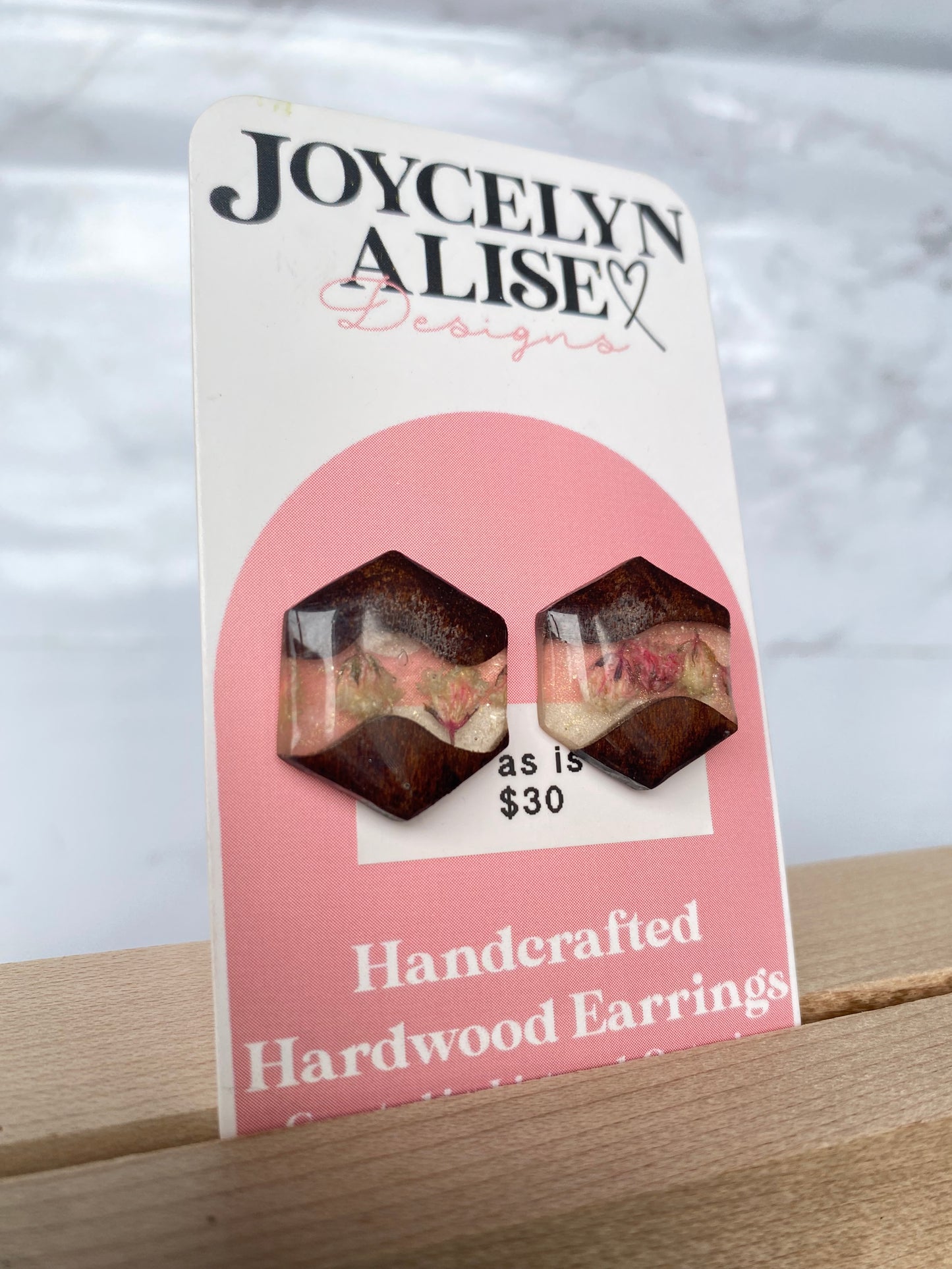 Roasted Maple + pink/white babys breath River style Statement Studs-AS IS