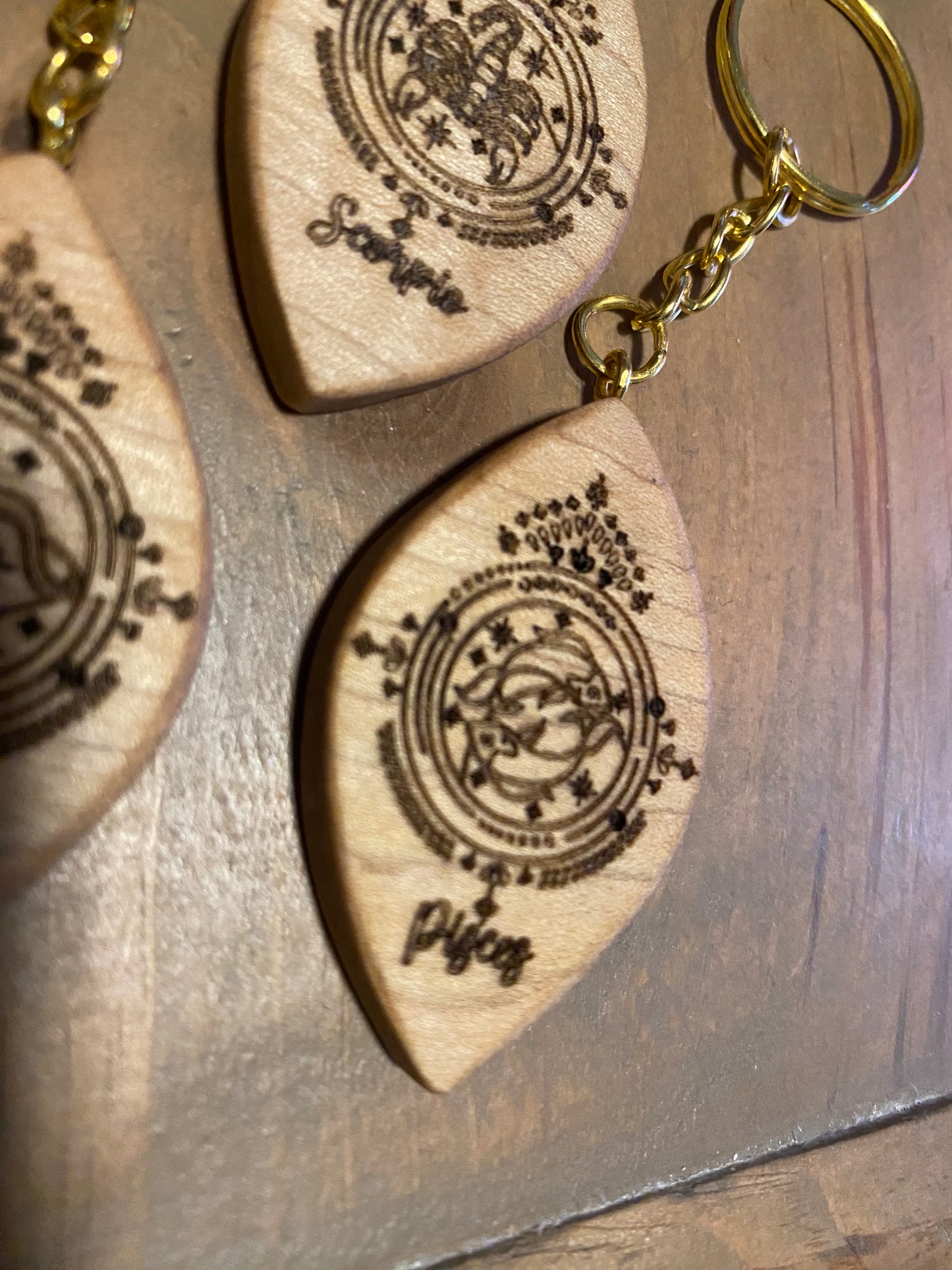 Zodiac sign keychains, solid maple