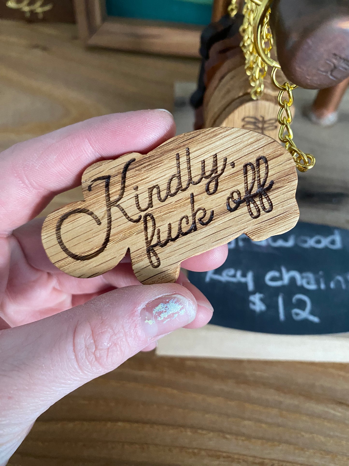 Kindly fuck off house hippo keychains -hardwood