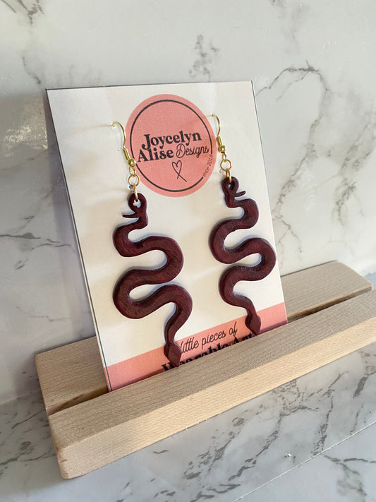 Snake PurpleHeart Wood Earrings