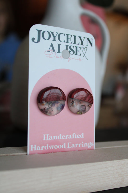 Purple heart solid wood with babies breath Statement Studs