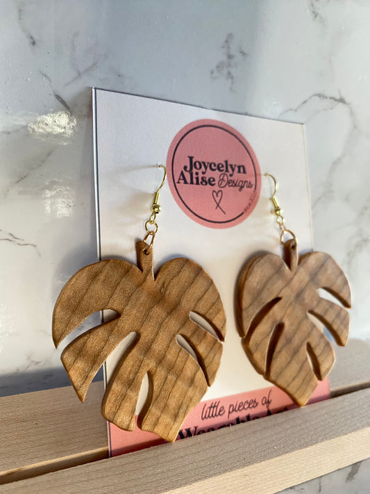 Monstera Curly Maple Wood Earrings