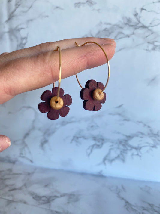 PurpleHeart Wood floral stacked bead hoops