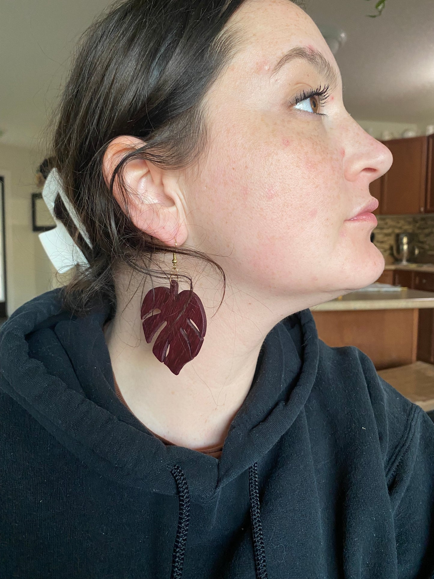 Monstera Purpleheart Wood Earrings