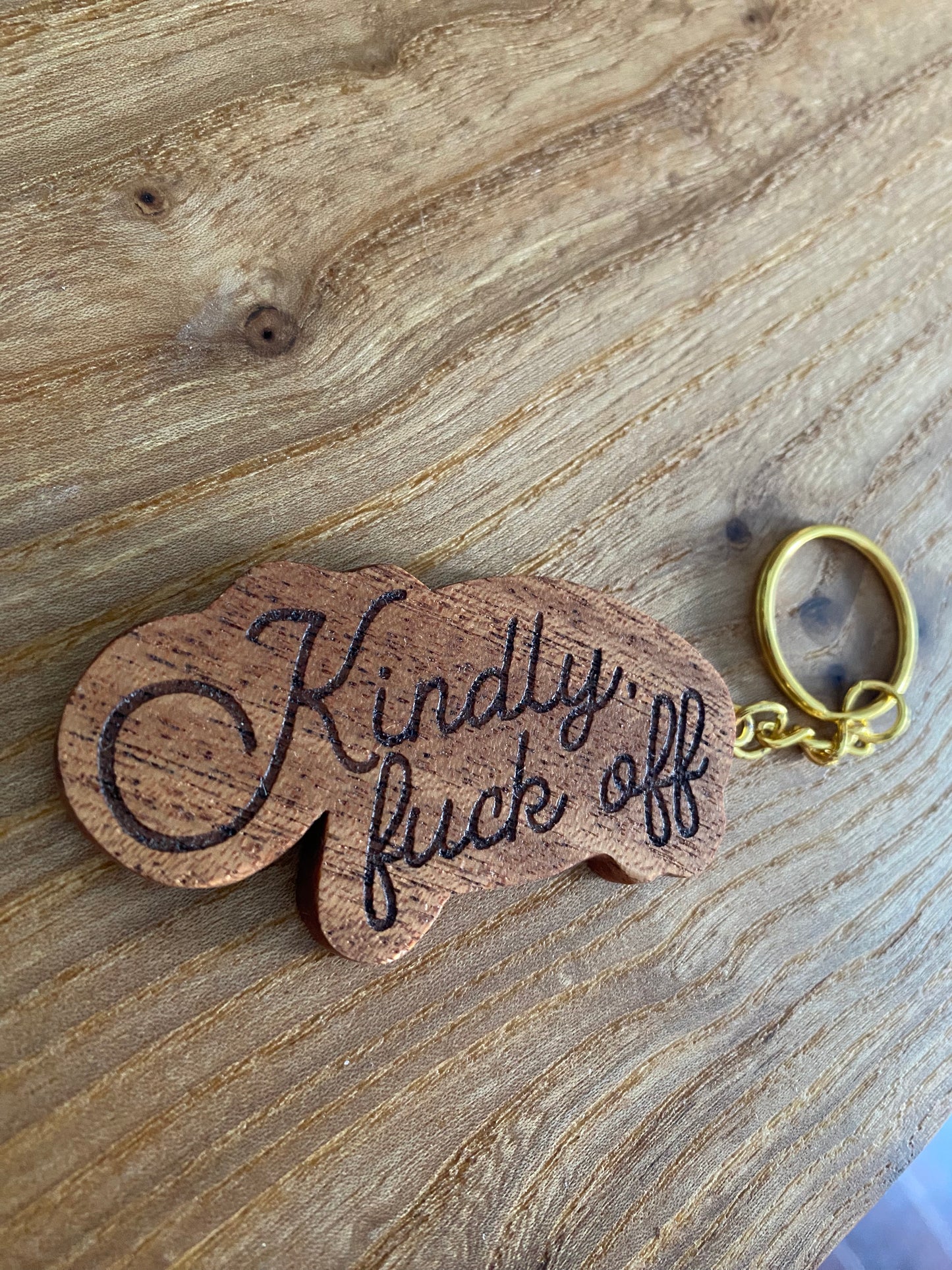 Kindly fuck off house hippo keychains -hardwood
