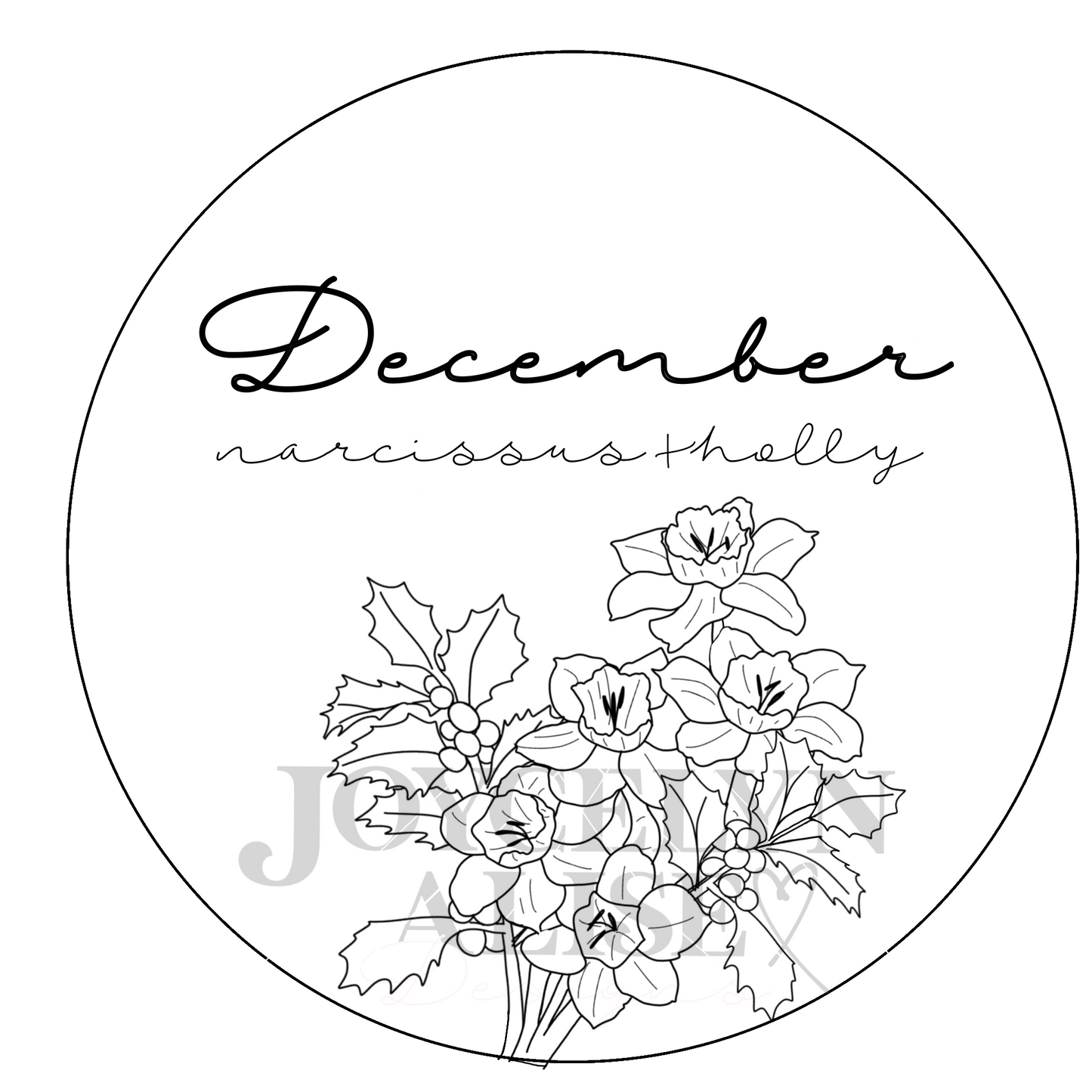 December holly + narcissus scroll saw template